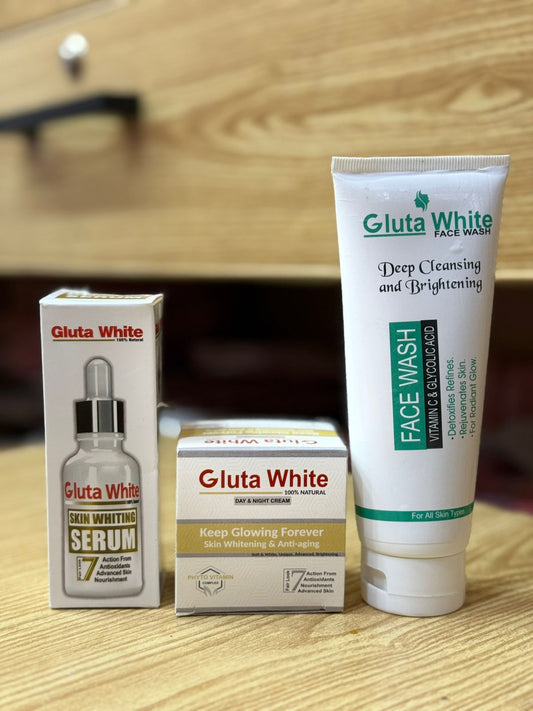 Gluta White Skin Care Set – Face Wash, Serum & Whitening Cream (3-in-1 Brightening Kit)