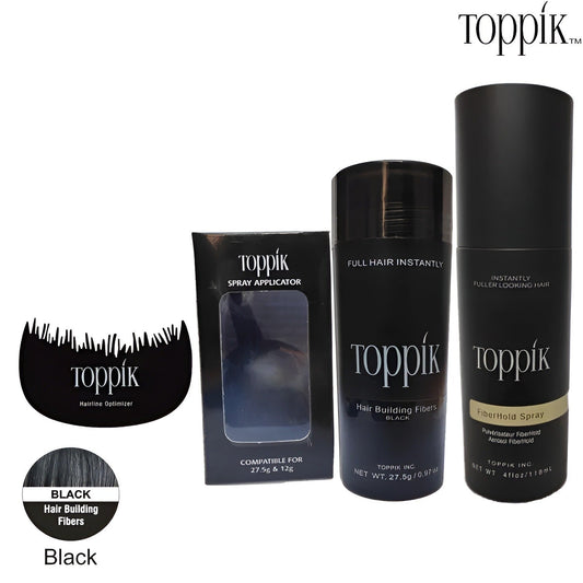 Toppik Hair Building Fibers Complete Set – Black (Full Hair Instantly)