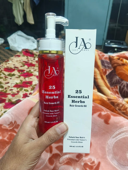Just Amna 25 Essential Herbs Hair Growth Oil – Natural Herbal Elixir for Stronger Hair (200ml)