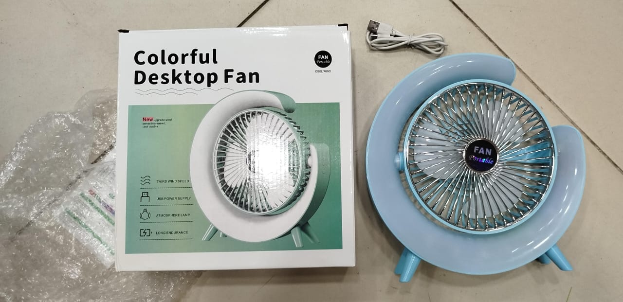 7-Color LED Atmosphere Mini Electric Fan β USB Rechargeable, Portable, Quiet, 3-Speed Adjustable Desk Fan