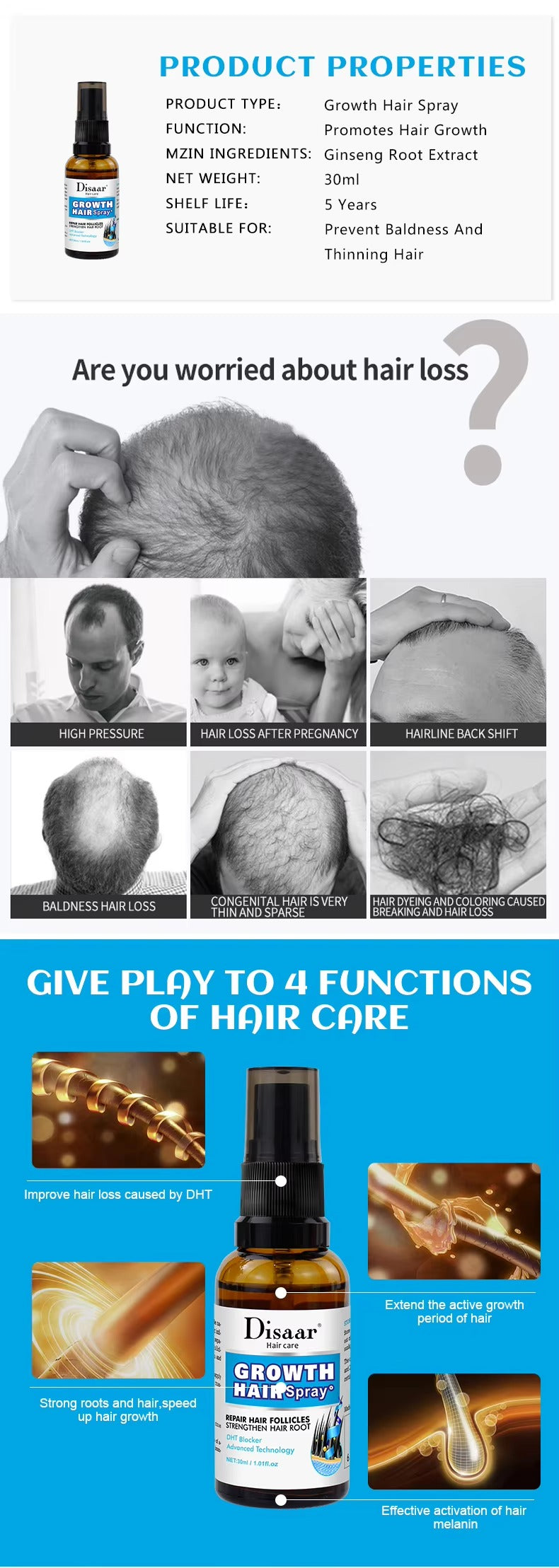 Disaar Growth Hair Spray – Hair Fall Control & Root Strengthening Formula