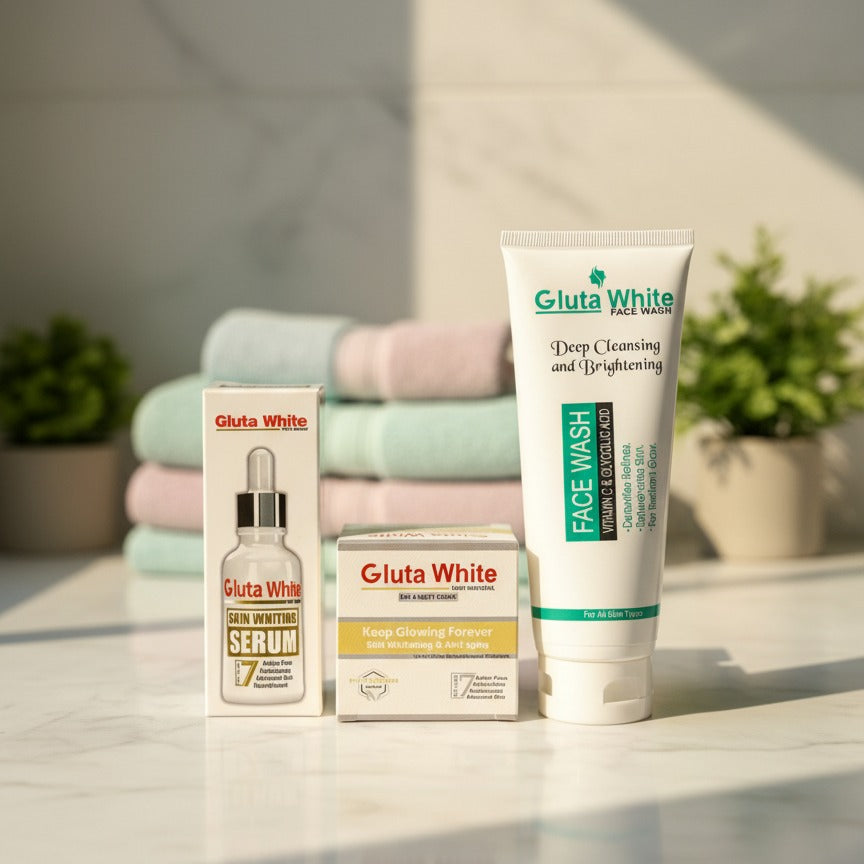 Gluta White Skin Care Set – Face Wash, Serum & Whitening Cream (3-in-1 Brightening Kit)