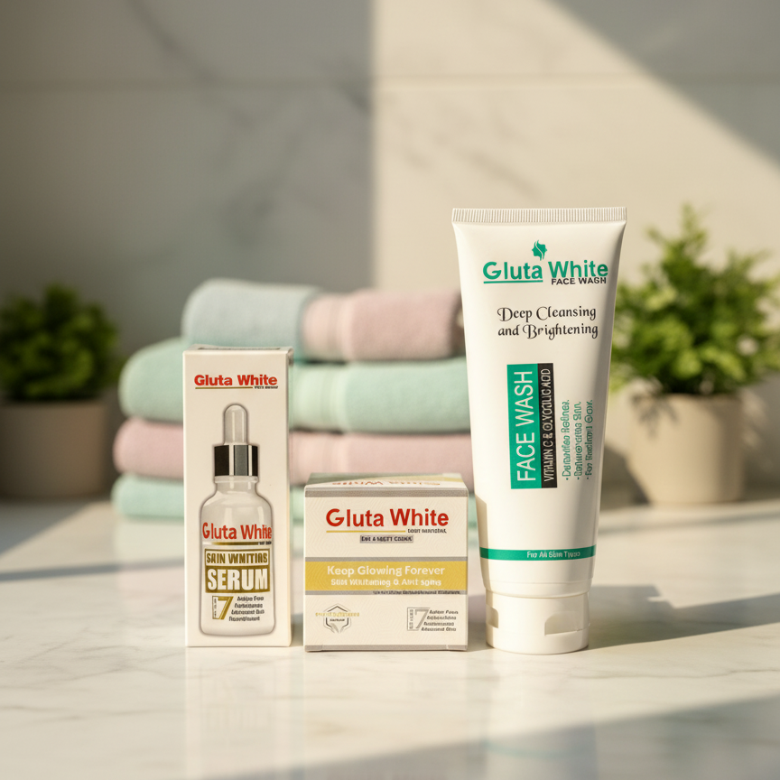 Gluta White Skin Care Set – Face Wash, Serum & Whitening Cream (3-in-1 Brightening Kit)