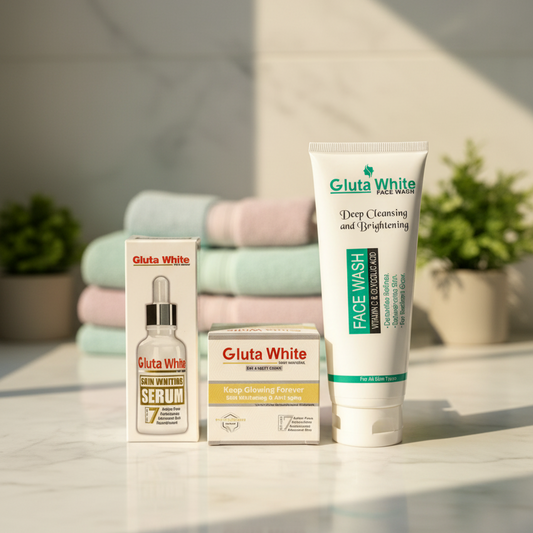 Gluta White Skin Care Set – Face Wash, Serum & Whitening Cream (3-in-1 Brightening Kit)