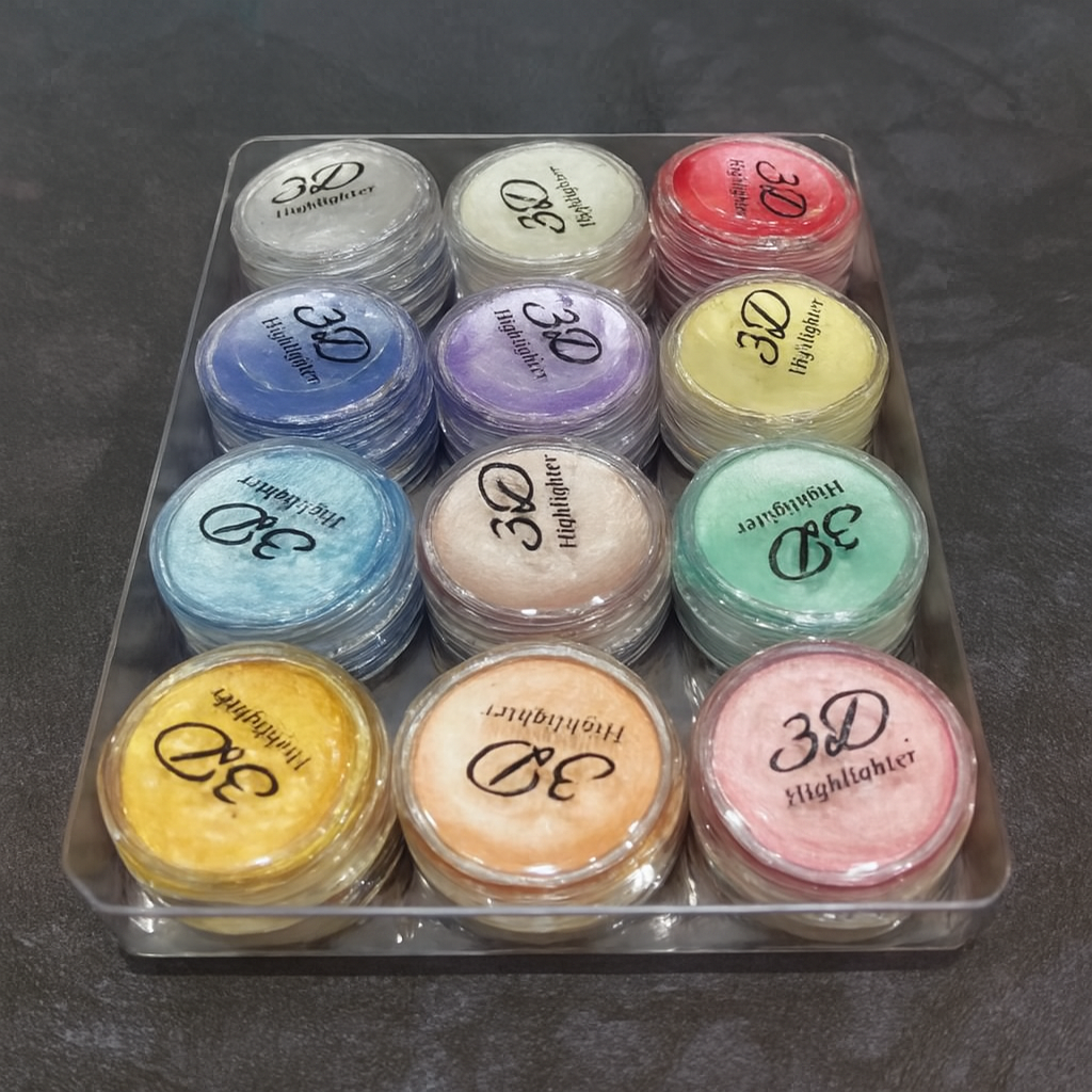 Professional 3D Highlighter 12 Color Palette – Trendy Creamy Shimmer Kit With Pressed Powder Shades