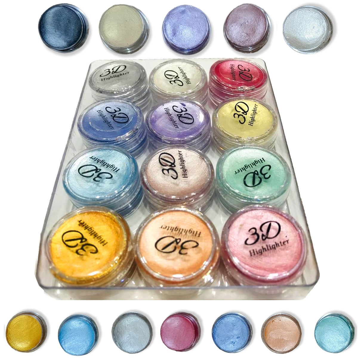 Professional 3D Highlighter 12 Color Palette – Trendy Creamy Shimmer Kit With Pressed Powder Shades