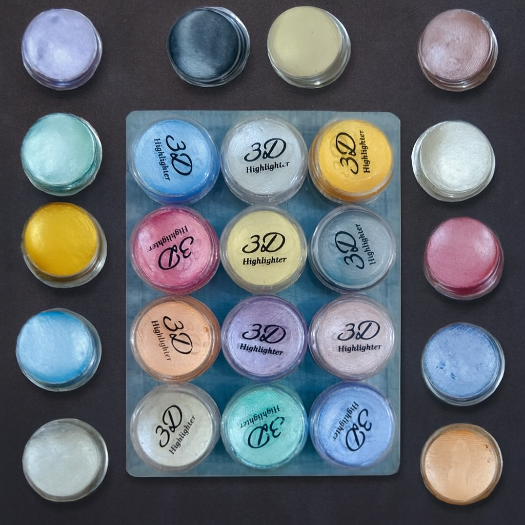 Professional 3D Highlighter 12 Color Palette – Trendy Creamy Shimmer Kit With Pressed Powder Shades
