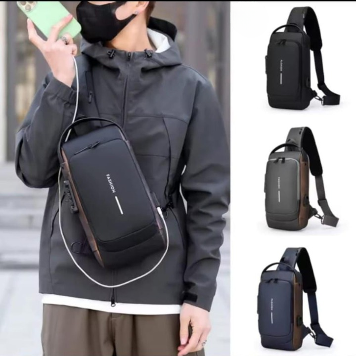 Anti-Theft Sling Bag With USB Charging & Password Lock – High-Capacity Crossbody Backpack