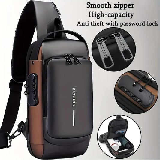 Anti-Theft Sling Bag With USB Charging & Password Lock – High-Capacity Crossbody Backpack
