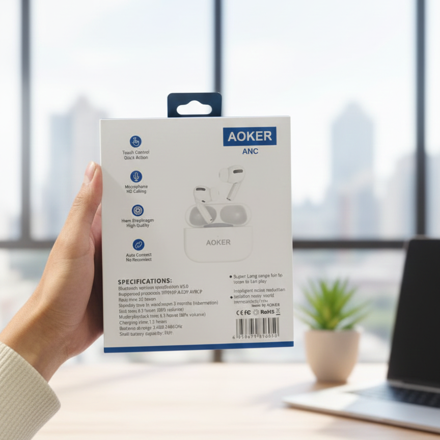 AOKER AK-05 True Wireless Earbuds | ANC + ENC | Bluetooth 5.3 | Hi-Res Stereo | Dual Mic