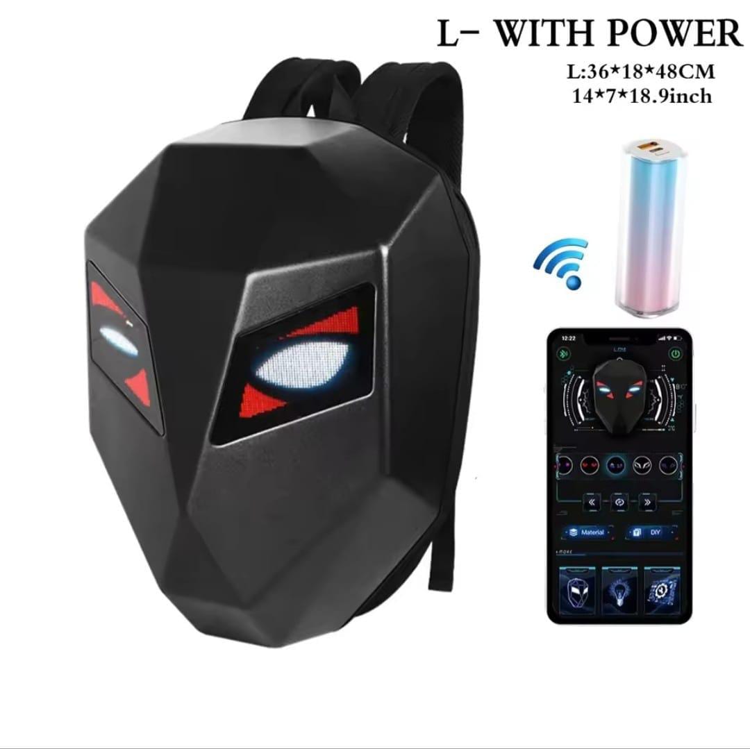 LED Smart Mask Backpack – Programmable Display | With Power Bank | App-Controlled | Hard Shell Design