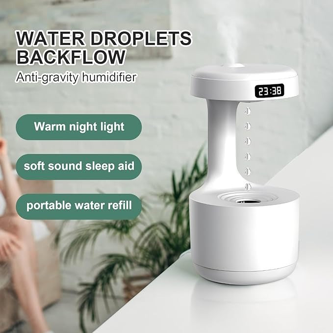 Anti-Gravity Water Droplet Humidifier | LED Night Light | Silent Air Moisturizer