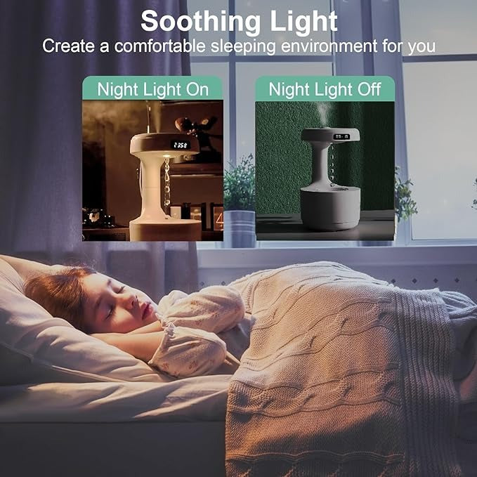 Anti-Gravity Water Droplet Humidifier | LED Night Light | Silent Air Moisturizer