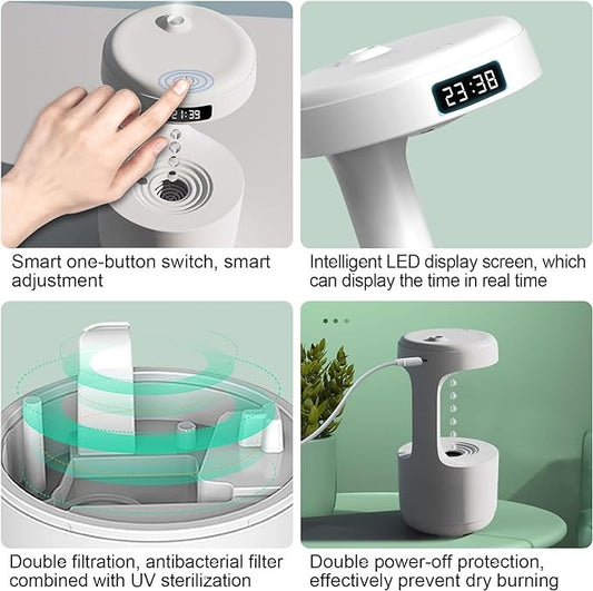 Anti-Gravity Water Droplet Humidifier | LED Night Light | Silent Air Moisturizer