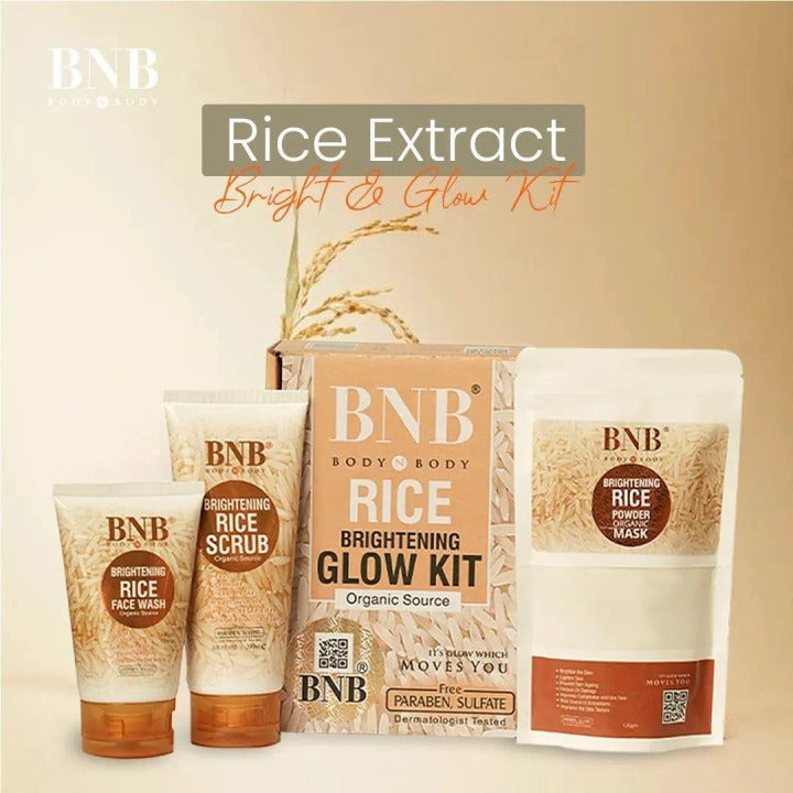 BNB Rice Extract Bright & Glow Kit | Face Wash, Scrub & Rice Powder Mask