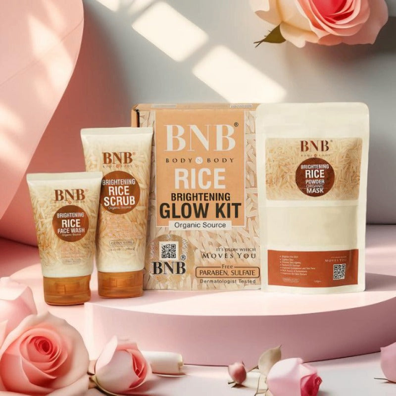 BNB Rice Extract Bright & Glow Kit | Face Wash, Scrub & Rice Powder Mask
