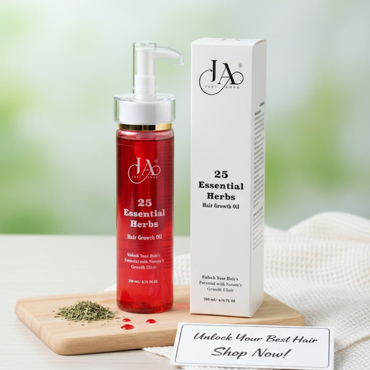 Just Amna 25 Essential Herbs Hair Growth Oil – Natural Herbal Elixir for Stronger Hair (200ml)