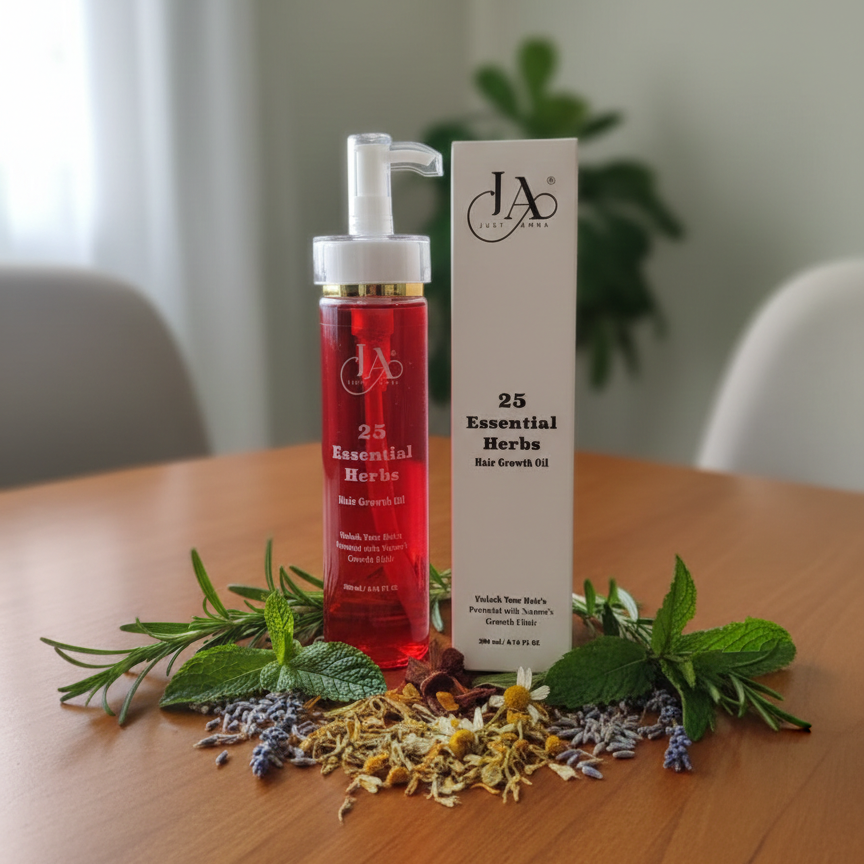 Just Amna 25 Essential Herbs Hair Growth Oil – Natural Herbal Elixir for Stronger Hair (200ml)