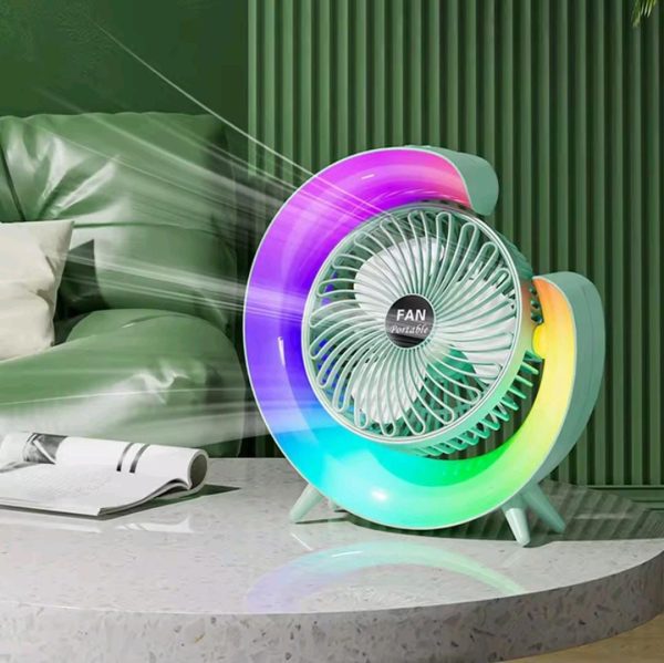 7-Color LED Atmosphere Mini Electric Fan – USB Rechargeable, Portable, Quiet, 3-Speed Adjustable Desk Fan