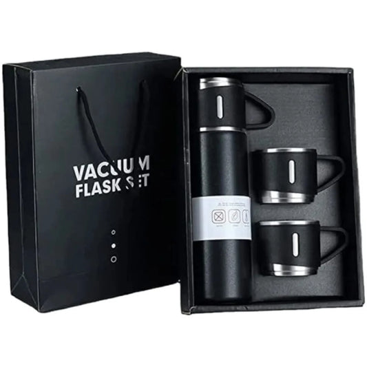 Premium Vacuum Flask Gift Set – 3-Piece Stainless Steel Thermos with 2 Cups(YM)