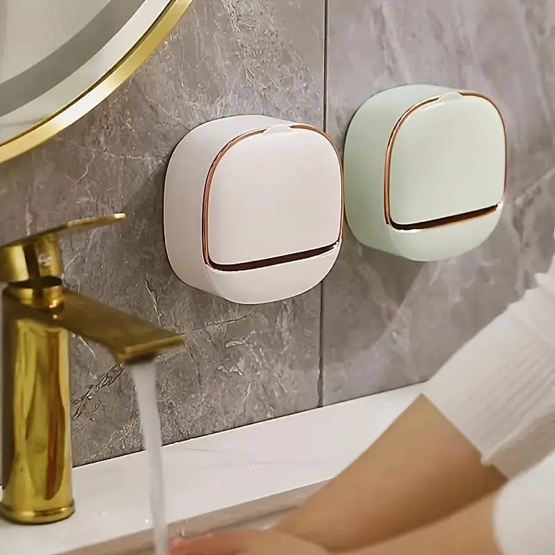 Wall-Mounted Soap Holder Box with Drainage & Dustproof Cover | Bathroom Organizer(YM)